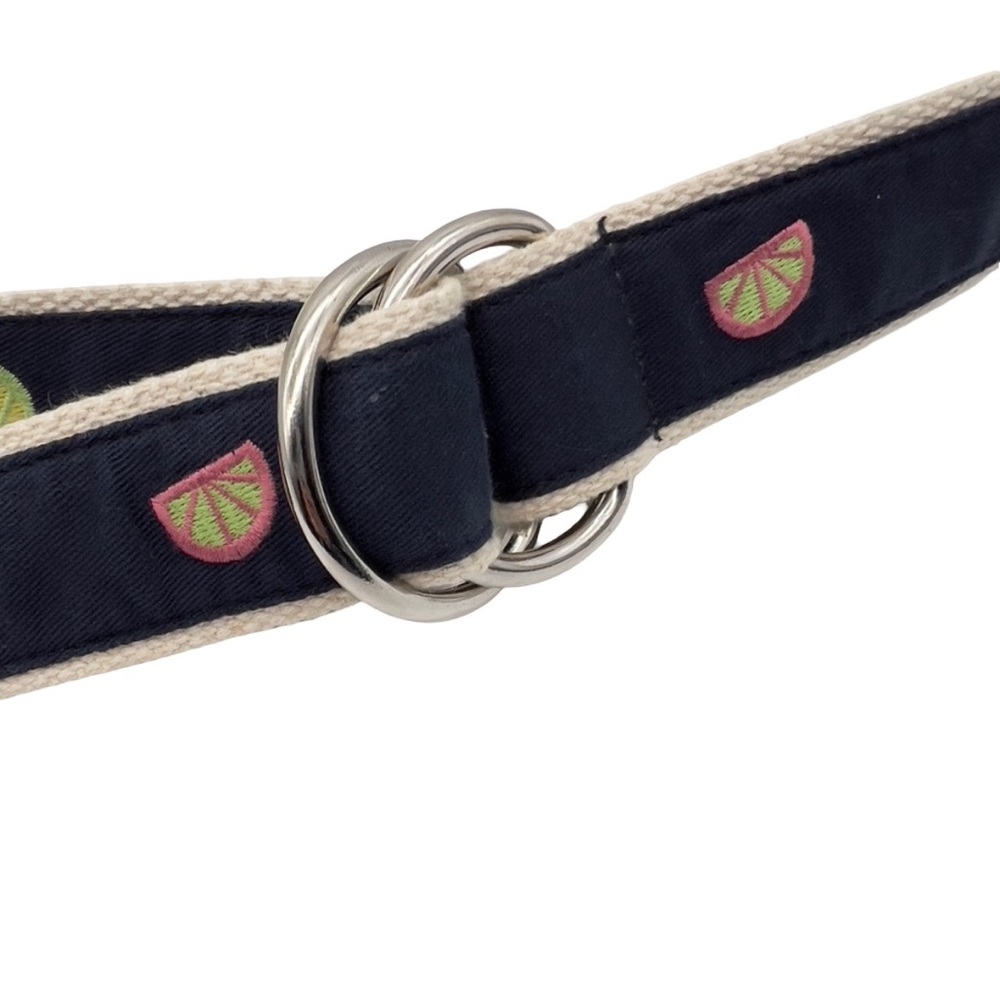 J. Crew 100% Cotton Canvas Double O-Ring Navy Belt with Citrus Fruit Print - Picture 3 of 6